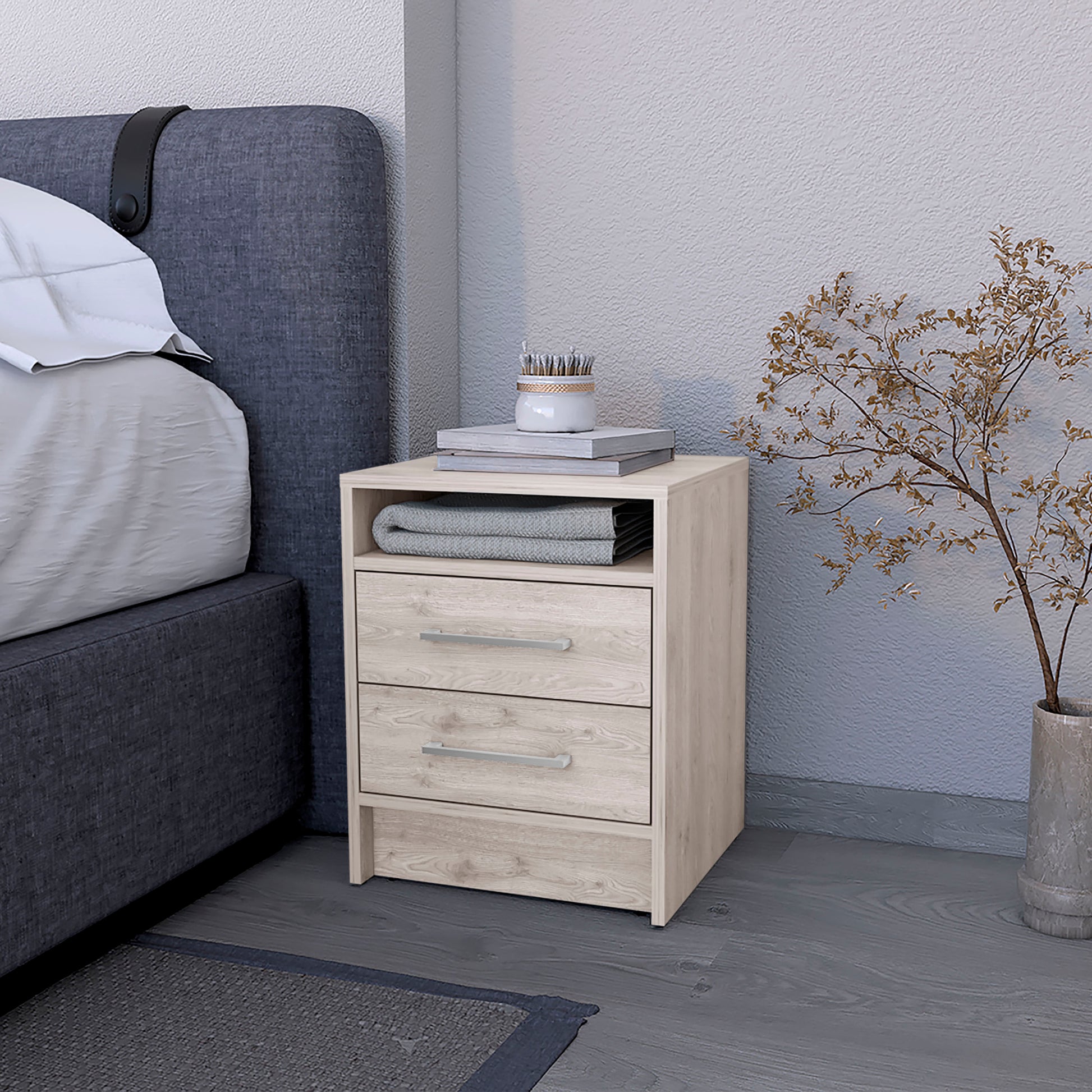 Philadelphia Nightstand, Two Drawers, Concealed Shelf Beige Mdf Engineered Wood