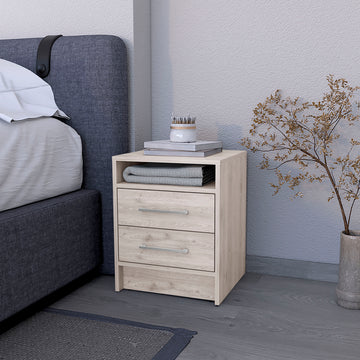 Philadelphia Nightstand, Two Drawers, Concealed Shelf Beige Mdf Engineered Wood