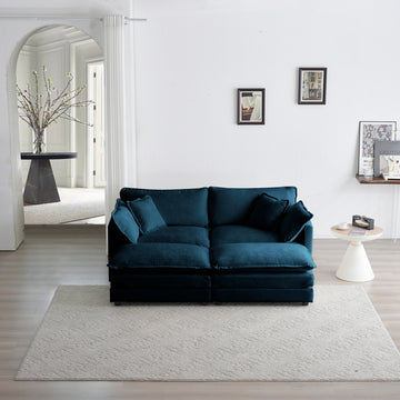 4 Piece Upholstered Sectional Sofa, 1 Piece Of 2 Seater Sofa And 2 Piece Of Ottomans2 Seater Loveseat Lounge With Ottomansblue Chenille Blue Chenille 2 Seat