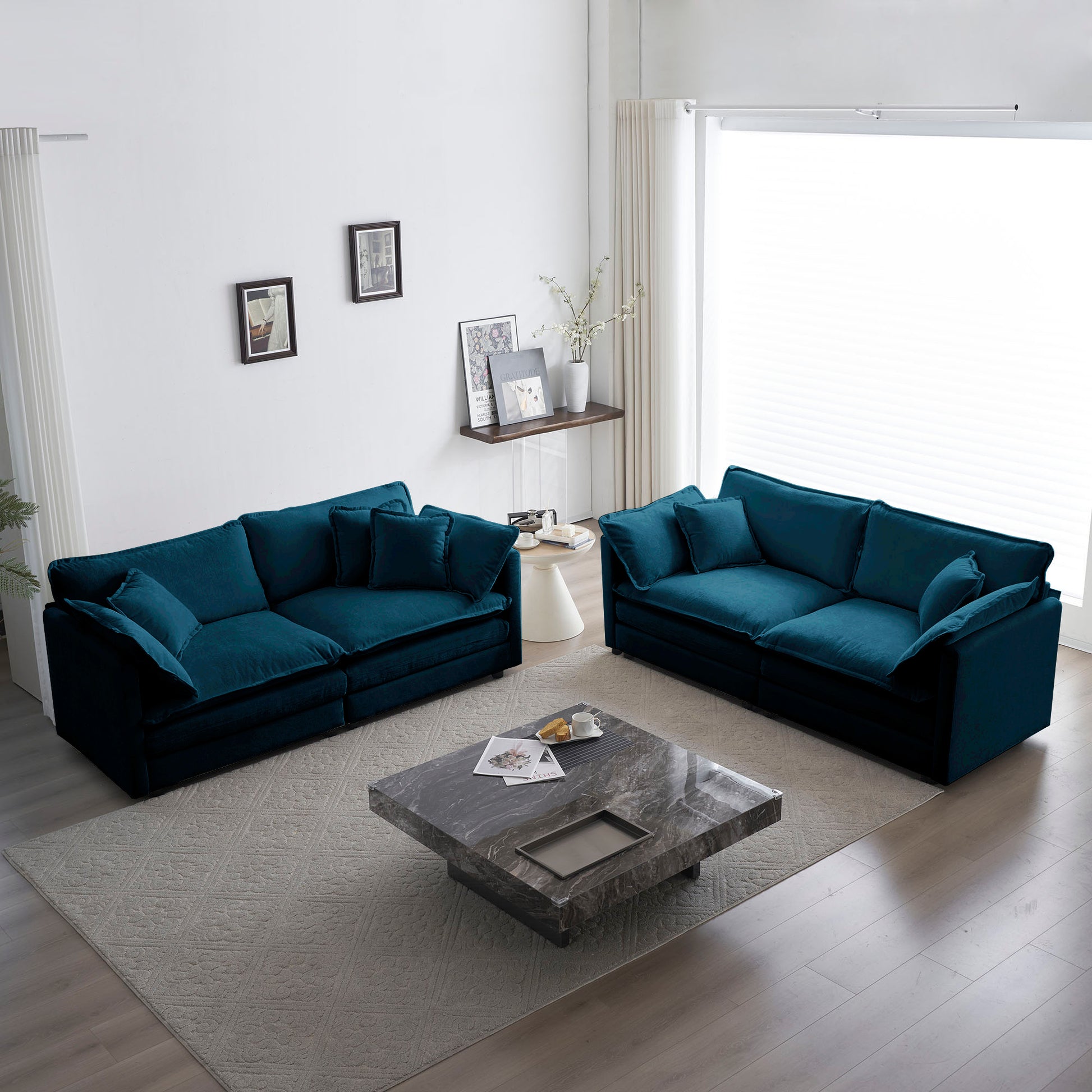 3 Piece Sofa Set Oversized Sofa Comfy Sofa Couch, 2 Pieces Of 2 Seater And 1 Piece Of 3 Seater Sofa For Living Room, Deep Seat Sofa Blue Chenille Blue Chenille 7 Seat