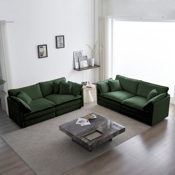 2 Piece Living Room Set2 Pieces Upholstered Loveseat And Couch For Home Office Lounge, Sofa Set Of 2, 2 Piece 2 2 Seat Couch Set For Living Room ,Green Chenille Green Chenille 4 Seat