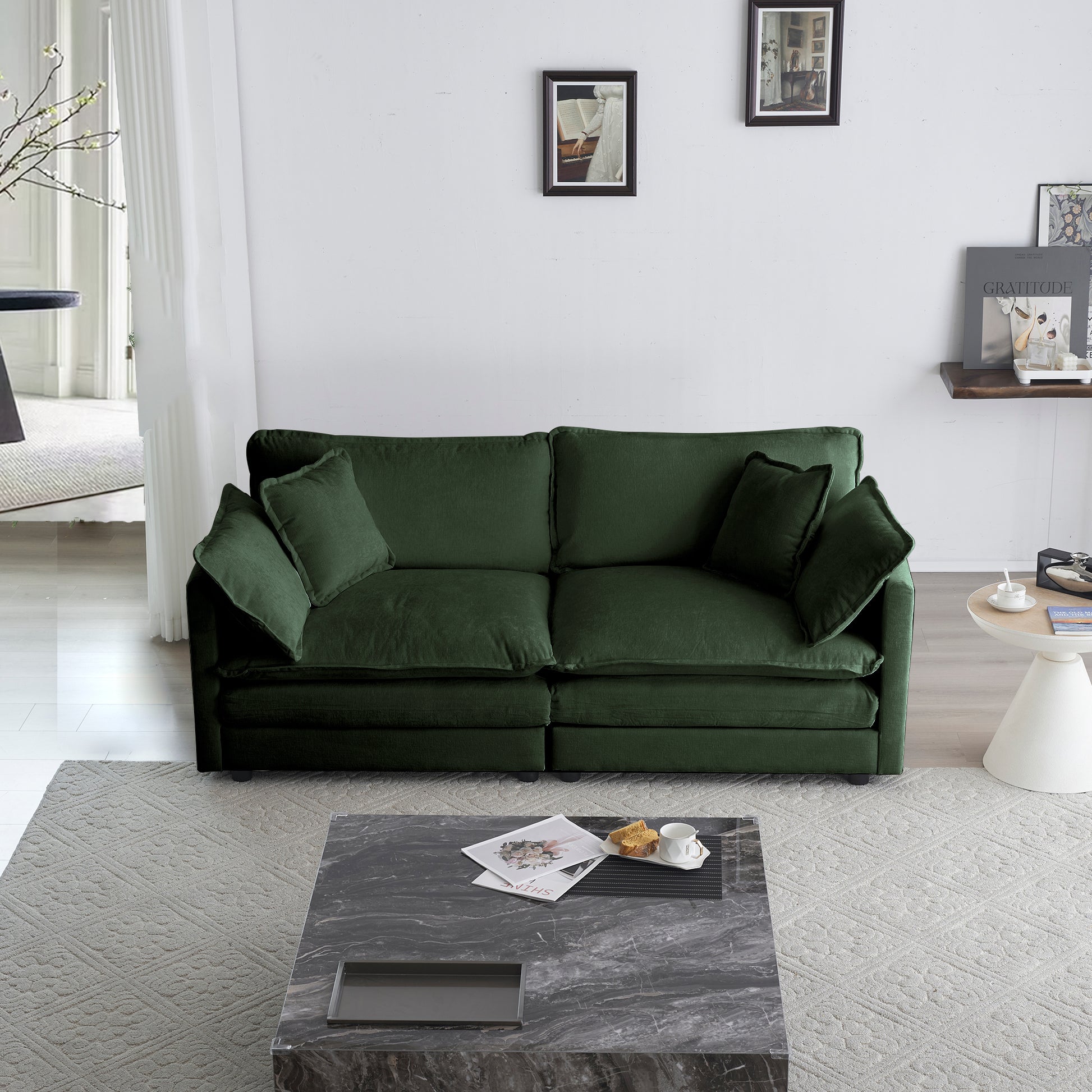 2 Seater Loveseat And Chair Set, 2 Piece Sofa & Chair Set, Loveseat And Accent Chair2 Piece Upholstered Chenille Sofa Living Room Couch Furniture 1 2 Seat ,Green Chenille Green Chenille 3 Seat