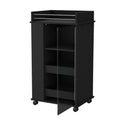 Lusk Bar Cart With 2 Bottle Holder Shelf, Glass Door And Casters Black Particle Board Engineered Wood