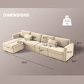 Modern Cotton Linen Modular Sectional Sofa, L Shape Convertible Sofa Set With Pillows, Oversized Sectional Couches With Storage Ottomans For Living Room, Loft, Apartment, Office White 5 Seats White Wood Primary Living Space Medium Duty Pine 5 Seat White