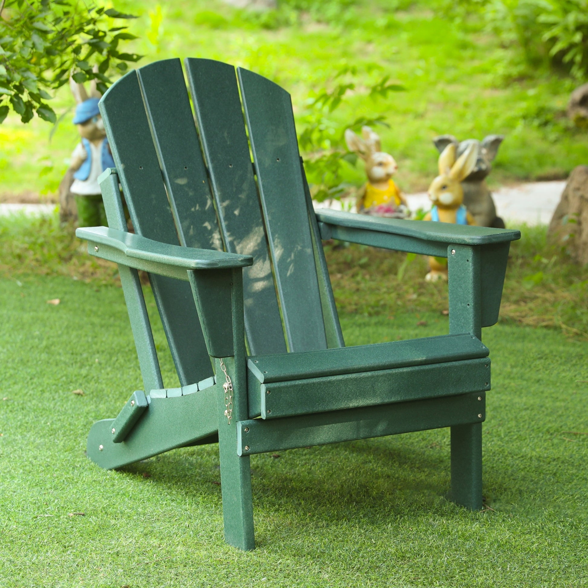 Folding Adirondack Chair, Relaxing Stackable Arm Rest Ergonomic Hdpe All Weather Adirondack Chair No Adirondack Dark Green Uv Resistant Frame Garden & Outdoor American Design,American Traditional Complete Patio Sets Hdpe