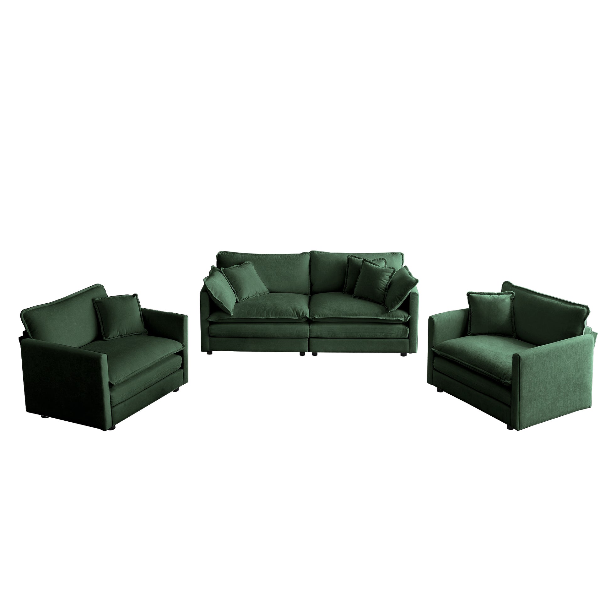 3 Piece Sofa Set With Arm Pillows And Toss Pillowssofa Set Include 2 Piece Of Arm Chair And One 2 Seat Sofa, Space Saving Casual Sofa Set For Living Room, Green Chenille Green Chenille 4 Seat