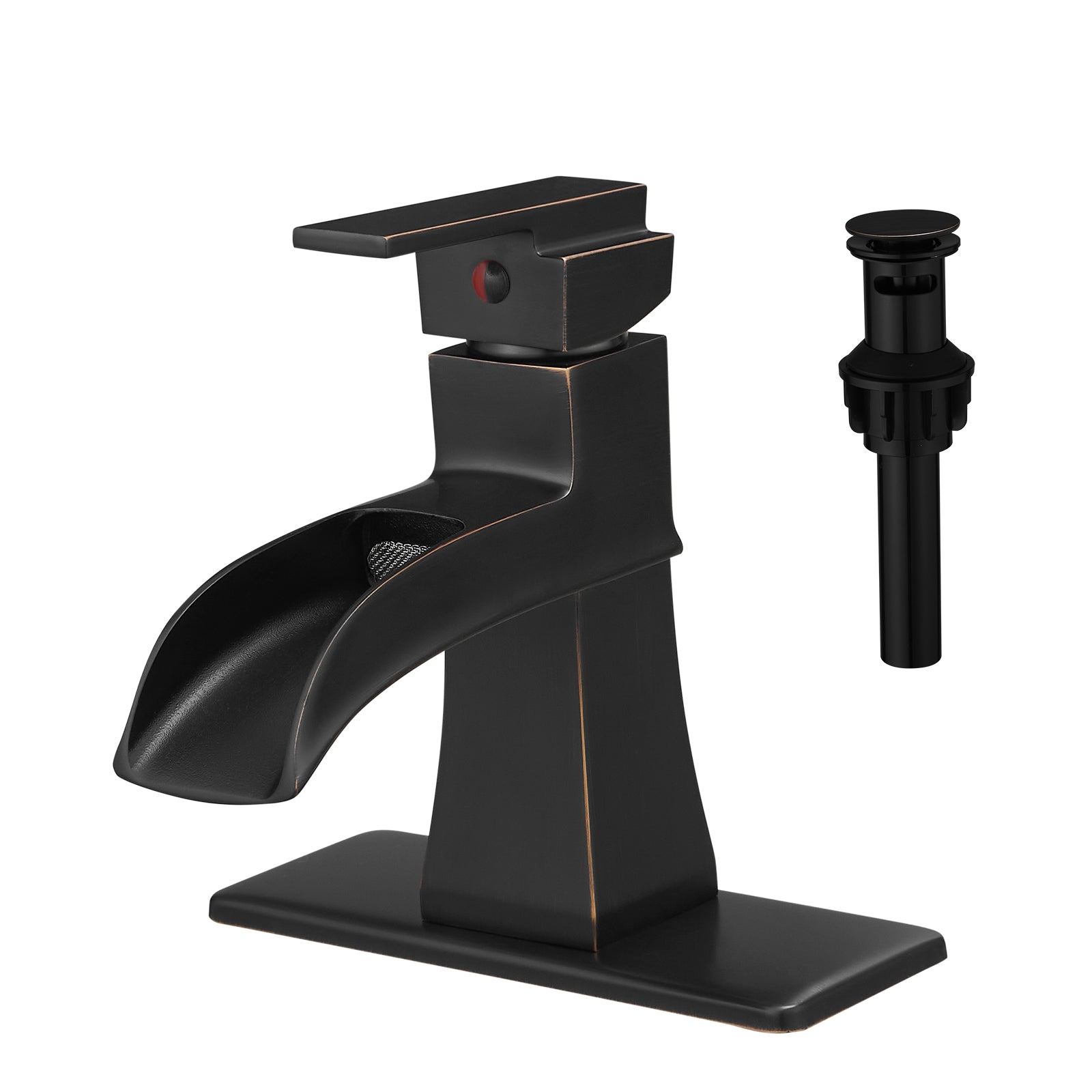 Sink Faucet With Deck Plate Waterfall Orb With Pop Up Drain And Supply Lines Bathroom Faucets For Sink 1 Hole One Handle Faucets Vanity Bath Mixer Tap Bathroom Joystick Geometric One Oil Rubbed Bronze Side Sprayer Deck Mounted Cartridge Valve Single Hole