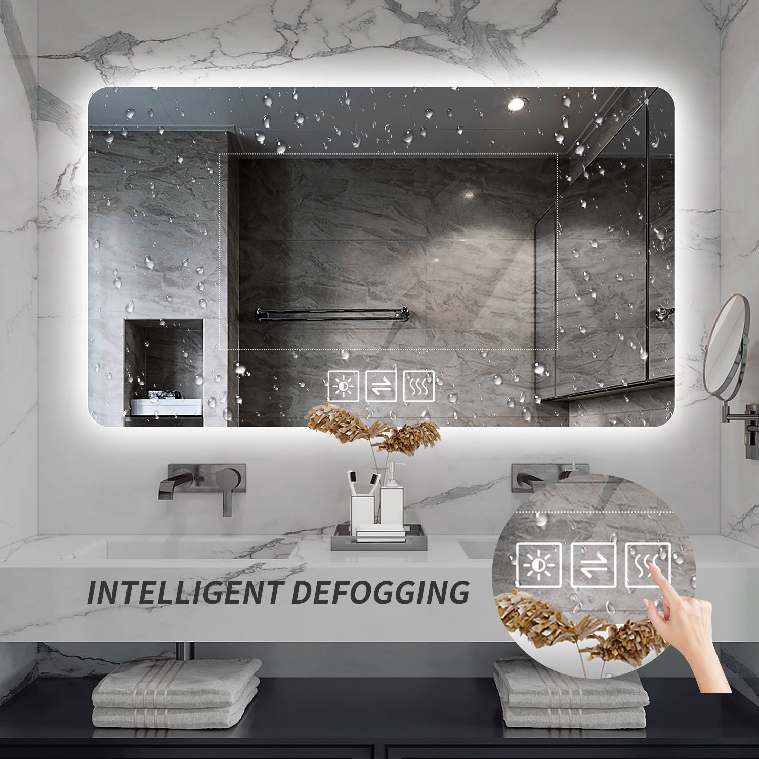 Bathroom Mirror with Led Lights Front and Backlit clear-modern-glass