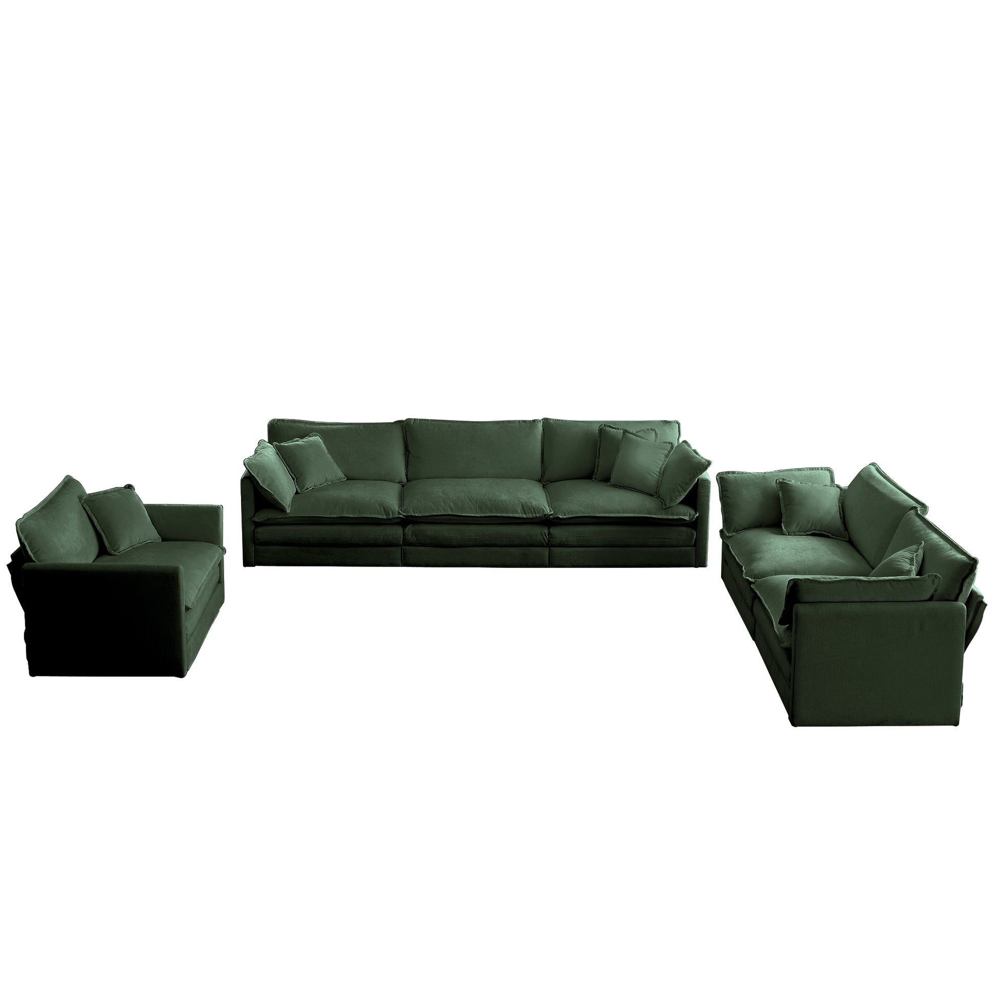 Modern Sofa Couch, 3 Piece Set Extra Deep Seat Sectional Sofa For Living Room, Oversized Sofa, 3 Seat Sofa, Loveseat And Single Sofa, Green Chenille Green Chenille 6 Seat