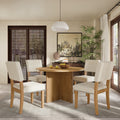 Modern 5 Piece Round Dining Table Set Pedestal Kitchen Table Set With 4 Upholstered Dining Chairs For Studio, Apartment, Small Places, Natural Wood Dining Room Solid Wood Rubberwood Round Dining Table With Chair Wood Wood Natural Solid Back Seats 4