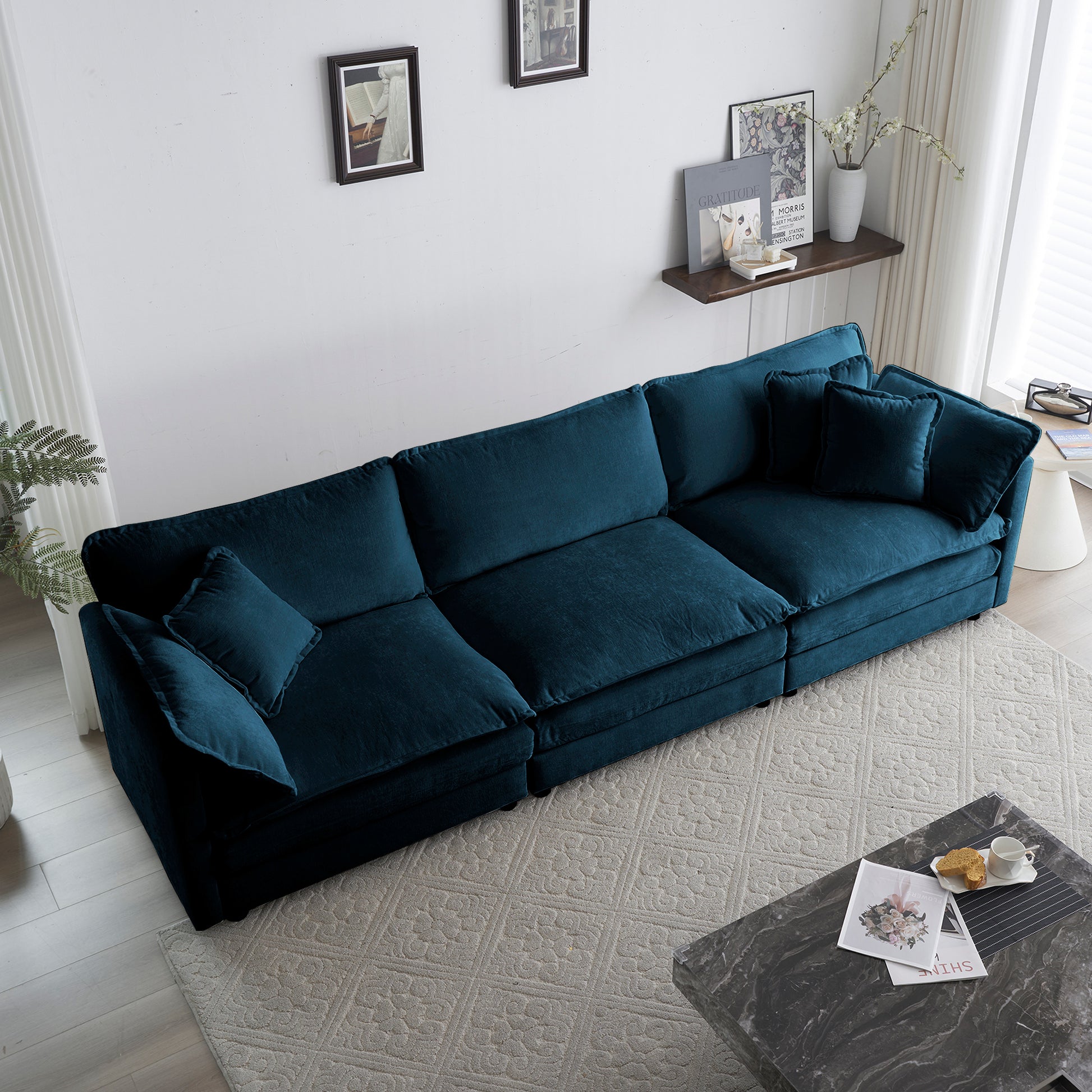 Free Combination Comfy Upholstery Modular Oversized L Shaped Sectional Sofa With Reversible Ottoman, Blue Chenille Blue Chenille 3 Seat