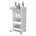 Lusk Bar Cart With 2 Bottle Holder Shelf, Glass Door And Casters Mobile Carts 3 4 Shelves White White Primary Living Space Open Storage Space Industrial,Modern Pine Particle Board Engineered Wood