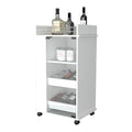 Lusk Bar Cart With 2 Bottle Holder Shelf, Glass Door And Casters White Industrial,Modern Particle Board Engineered Wood