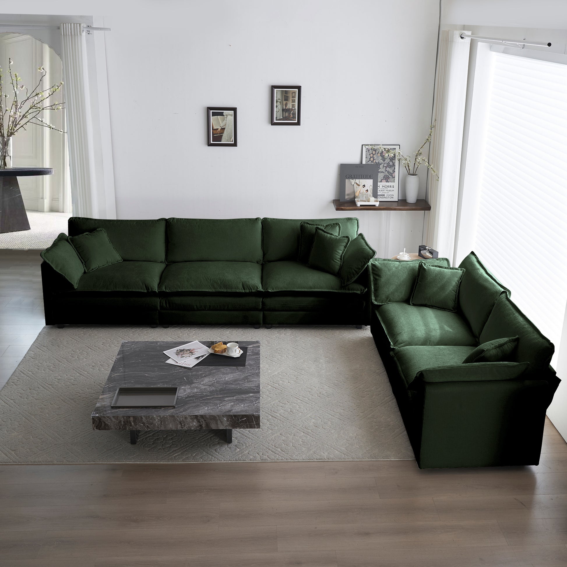 Sofa Set Of 2 Chenille Couch, 2 3 Seater Sofa Set Deep Seat Sofa, Modern Sofa Set For Living Room, Green Chenille Green Chenille 5 Seat