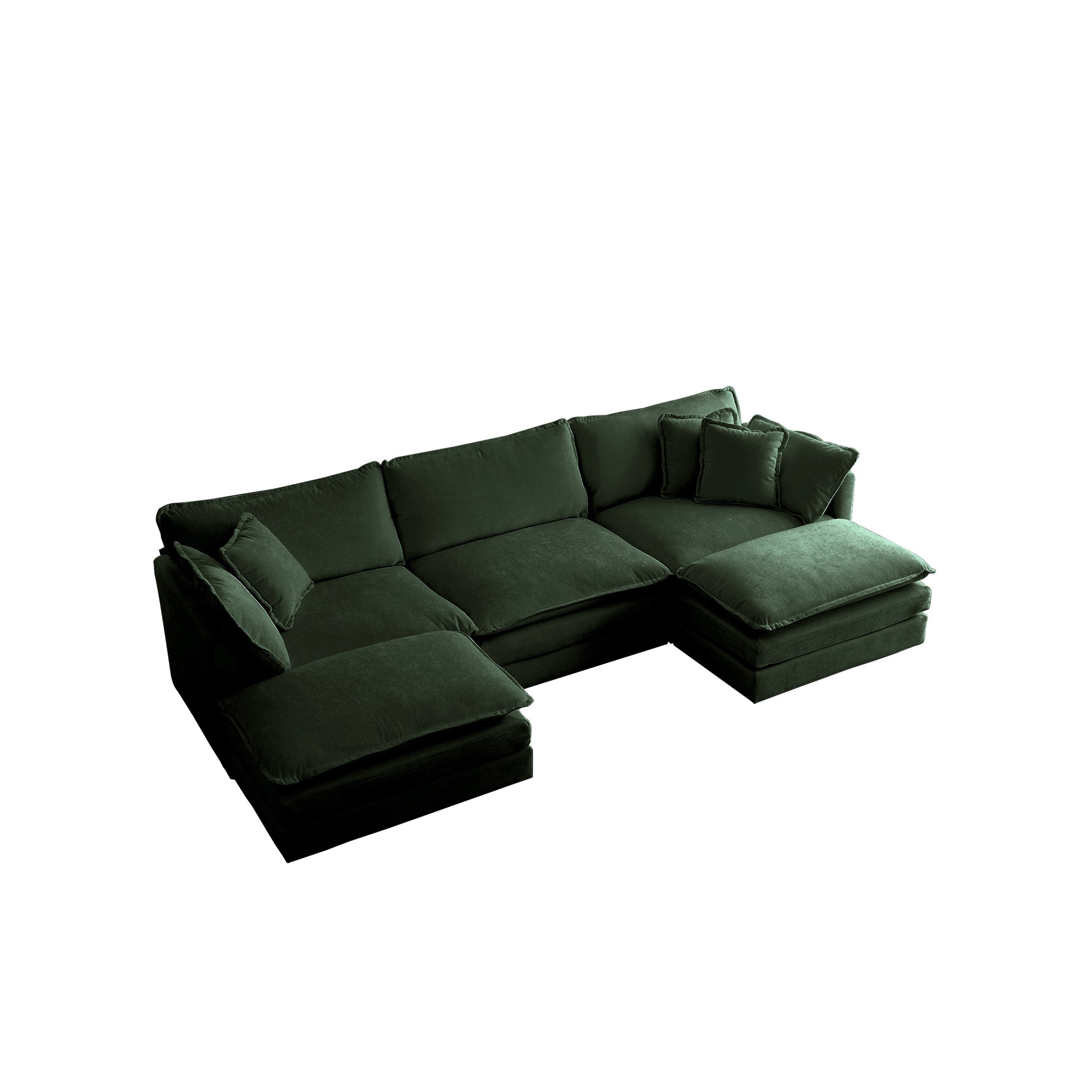 U Shaped Sectional Sofa W Reversible Footrest, 5 Seater Convertible Corner Couch With 2 Ottomans ,Modern Minimalist Soft Sofa & Couch For Living Roomgreen Chenille Green Chenille 3 Seat