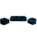 Sofa Set Of 3, 1 1 3 Seats Living Room Sofa Set, Accent Chair, Loveseat, And Three Seat Sofa Modern Style Round Arms 3 Piece Sofa Set, Blue Blue Chenille 5 Seat