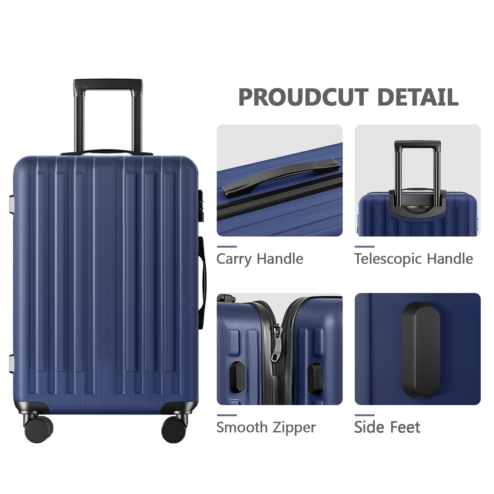 3 Piece Luggage Set With 360 Spinner Wheels Suitcases With Hard Sided Lightweight Abs Material Dark Blue Abs