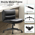 Office Chair Armless Desk Chair With Wheels, Pu Padded Wide Seat Home Office Chairs, 120 Rocking Mid Back Cute Computer Chair For Bedroom, Vanity, Makeup Wood Black Cotton Office Chairs Handle Pu