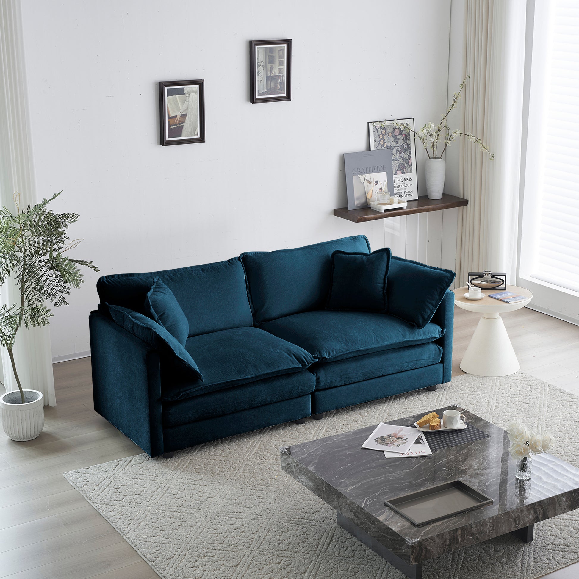 2 Seater Loveseat And Chair Set, 2 Piece Sofa & Chair Set, Loveseat And Accent Chair2 Piece Upholstered Chenille Sofa Living Room Couch Furniture 1 2 Seat ,Blue Chenille Blue Chenille 3 Seat