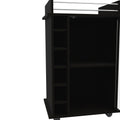 Vegas Bar Cart, Two Tier Cabinet With Glass Door, Six Cubbies For Liquor Black Particle Board Engineered Wood