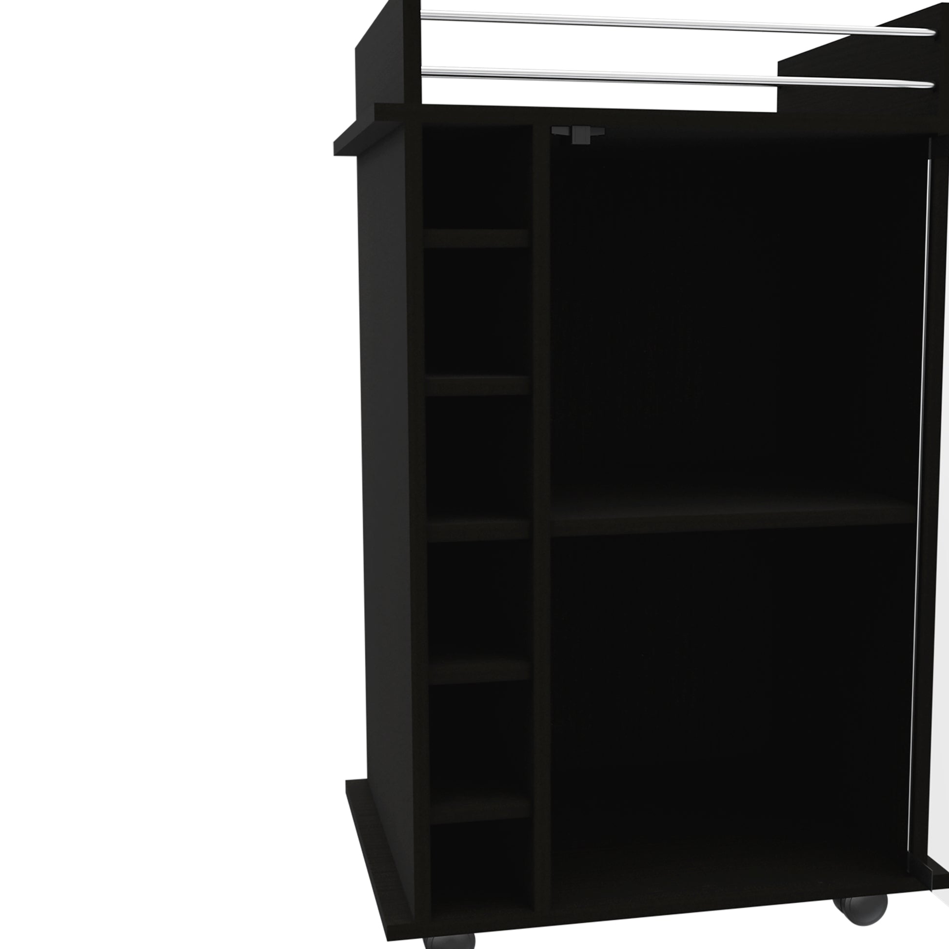 Vegas Bar Cart, Two Tier Cabinet With Glass Door, Six Cubbies For Liquor Black Dining Room Modern Rectangular Stationary Kitchen Islands Particle Board Engineered Wood Medium 40 55In