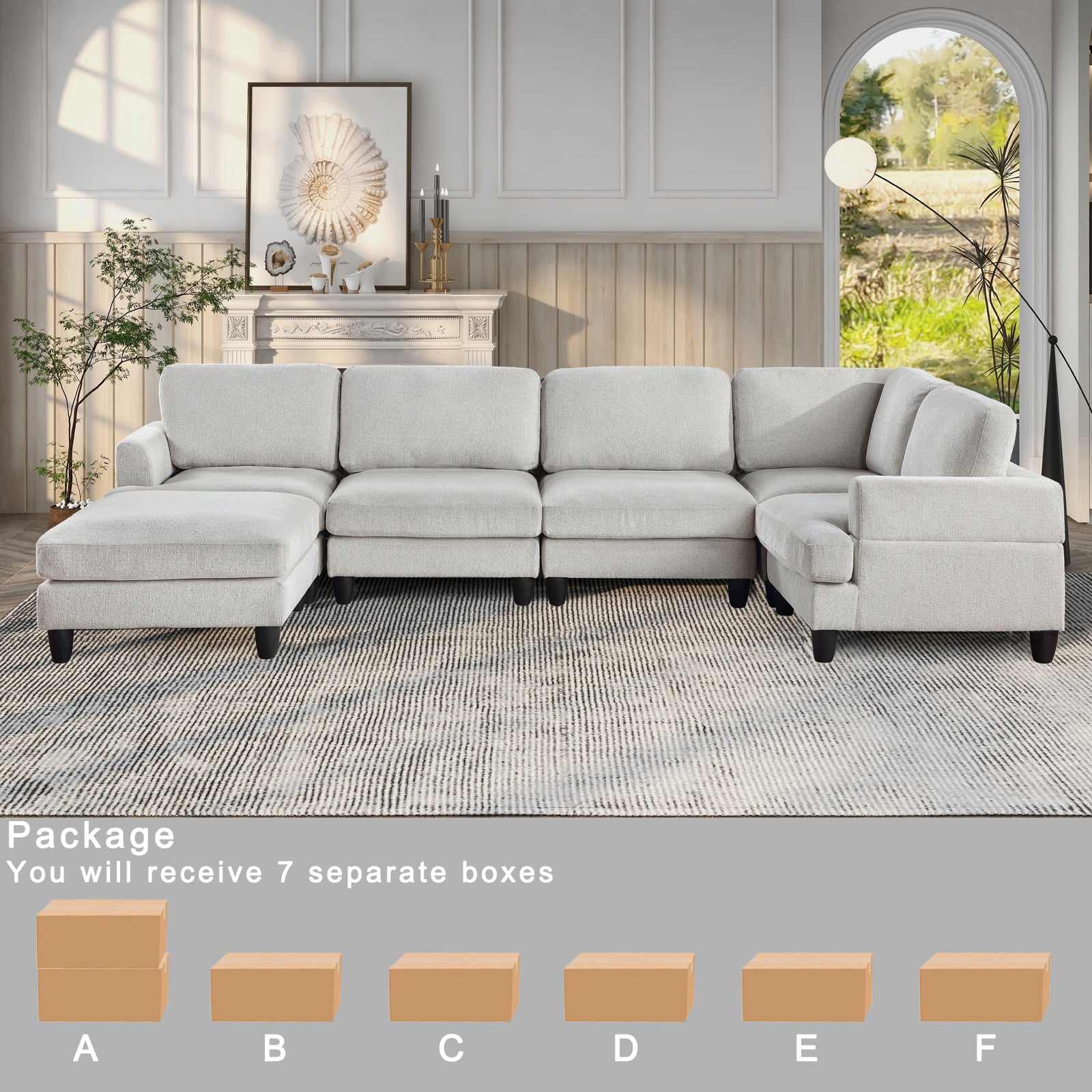 Modular Sofa, Sectional Couch U Shaped Sofa Couch With Ottoman, 6 Seat Chenille Corner Sofa For Living Room, Light Gray Light Gray Chenille Cushion Back Foam Plywood 6 Seat