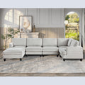 Modular Sofa, Sectional Couch U Shaped Sofa Couch With Ottoman, 6 Seat Chenille Corner Sofa For Living Room, Light Gray Light Gray Chenille Cushion Back Foam Plywood 6 Seat