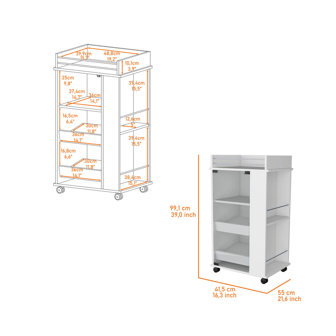 Lusk Bar Cart With 2 Bottle Holder Shelf, Glass Door And Casters Mobile Carts 3 4 Shelves White White Primary Living Space Open Storage Space Industrial,Modern Pine Particle Board Engineered Wood