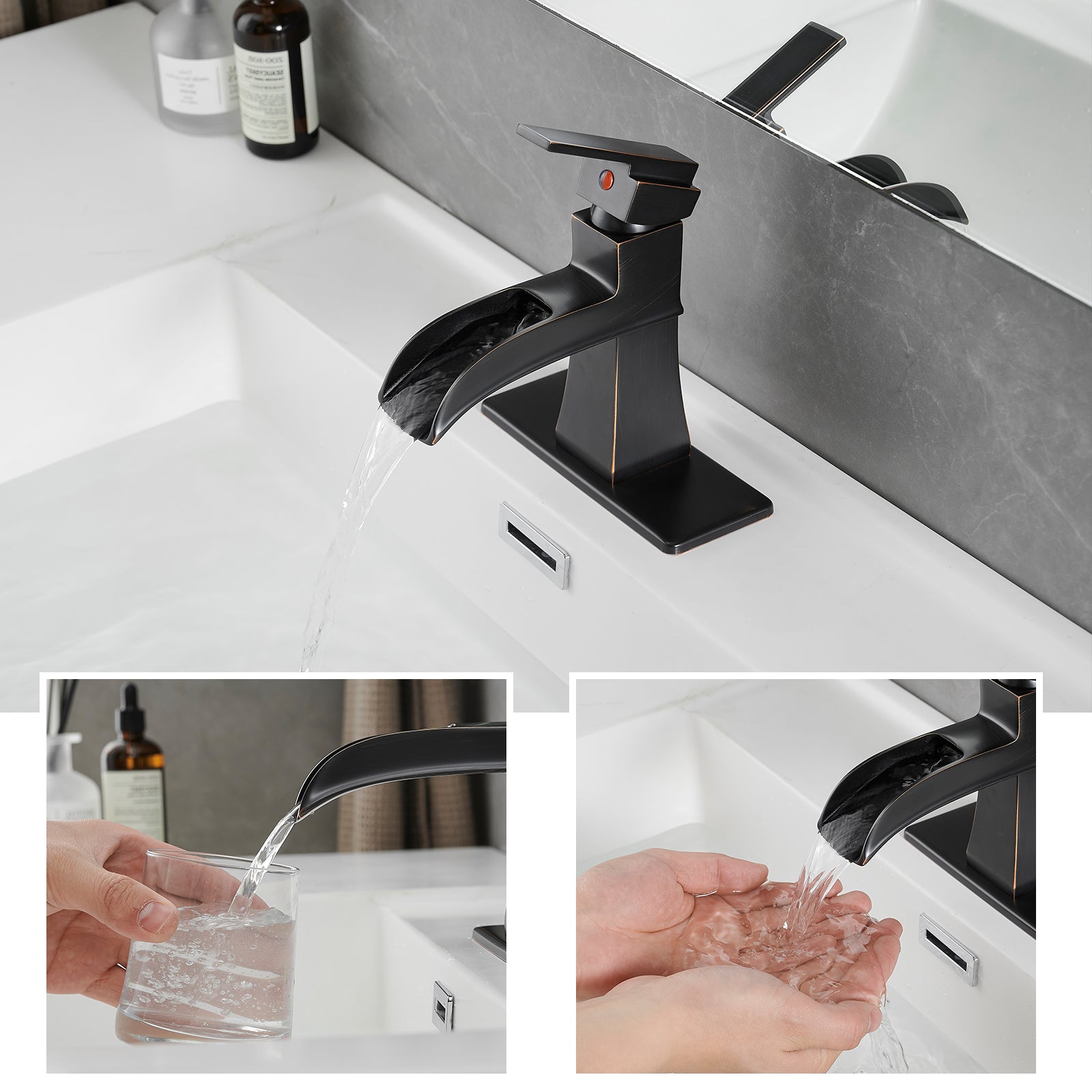 Sink Faucet With Deck Plate Waterfall Orb With Pop Up Drain And Supply Lines Bathroom Faucets For Sink 1 Hole One Handle Faucets Vanity Bath Mixer Tap Bathroom Joystick Geometric One Oil Rubbed Bronze Side Sprayer Deck Mounted Cartridge Valve Single Hole