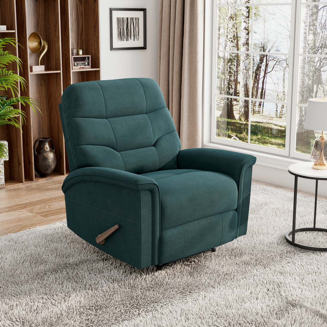 The Newport Recliner Teal Blue Polyester Manual Handle Wood Cushion Back Handle Pine Flared Arms Polyester