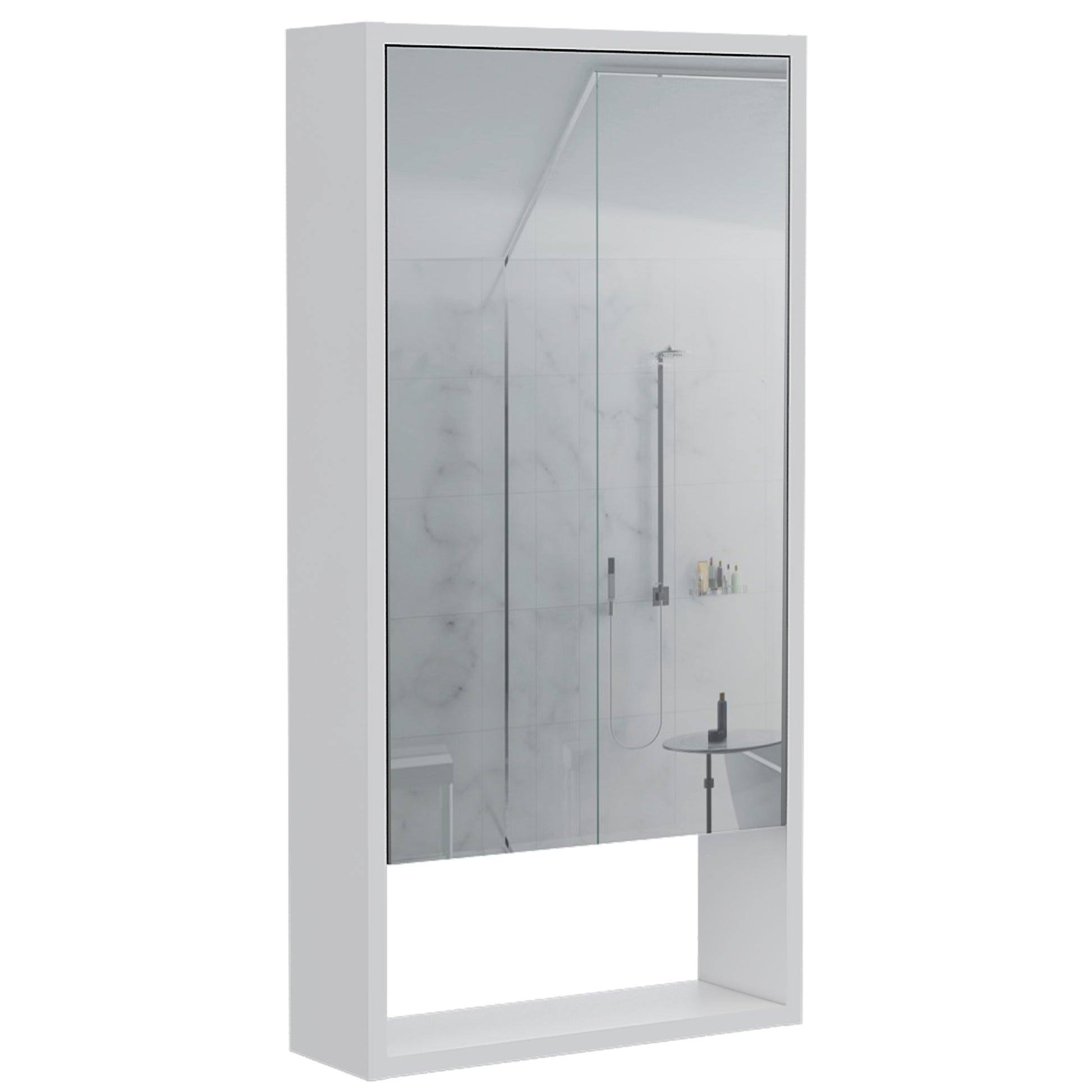 Modesto Medicine Cabinet, One Open Shelf, Mirrored Cabinet With Two Interior Shelves White 1 3 18 To 23 In 32 To 35 In Mirror Included Bathroom Freestanding Contemporary 5 10 Inches Melamine Engineered Wood