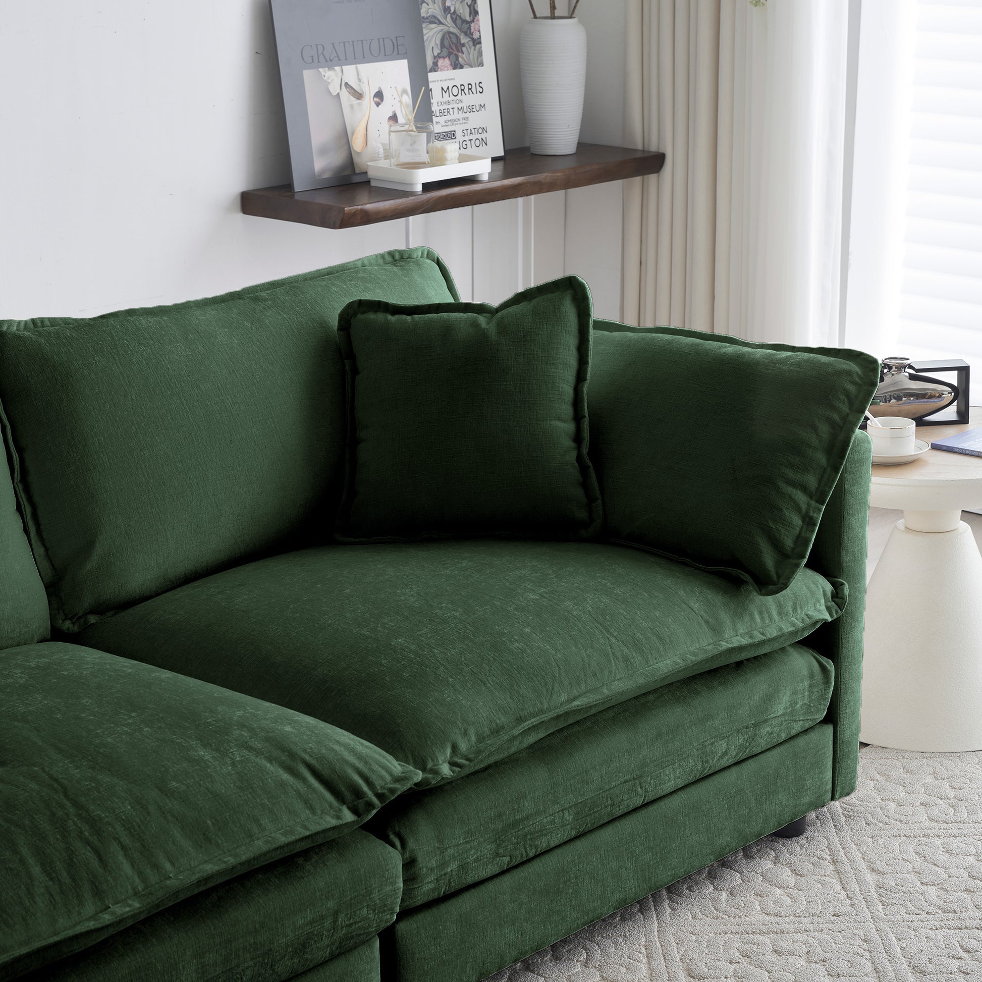 Free Combination Comfy Upholstery Modular Oversized L Shaped Sectional Sofa With Reversible Ottoman, Green Chenille Green Chenille 3 Seat