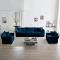 Sofa Set Of 3, 1 1 3 Seats Living Room Sofa Set, Accent Chair, Loveseat, And Three Seat Sofa Modern Style Round Arms 3 Piece Sofa Set, Blue Blue Chenille 5 Seat