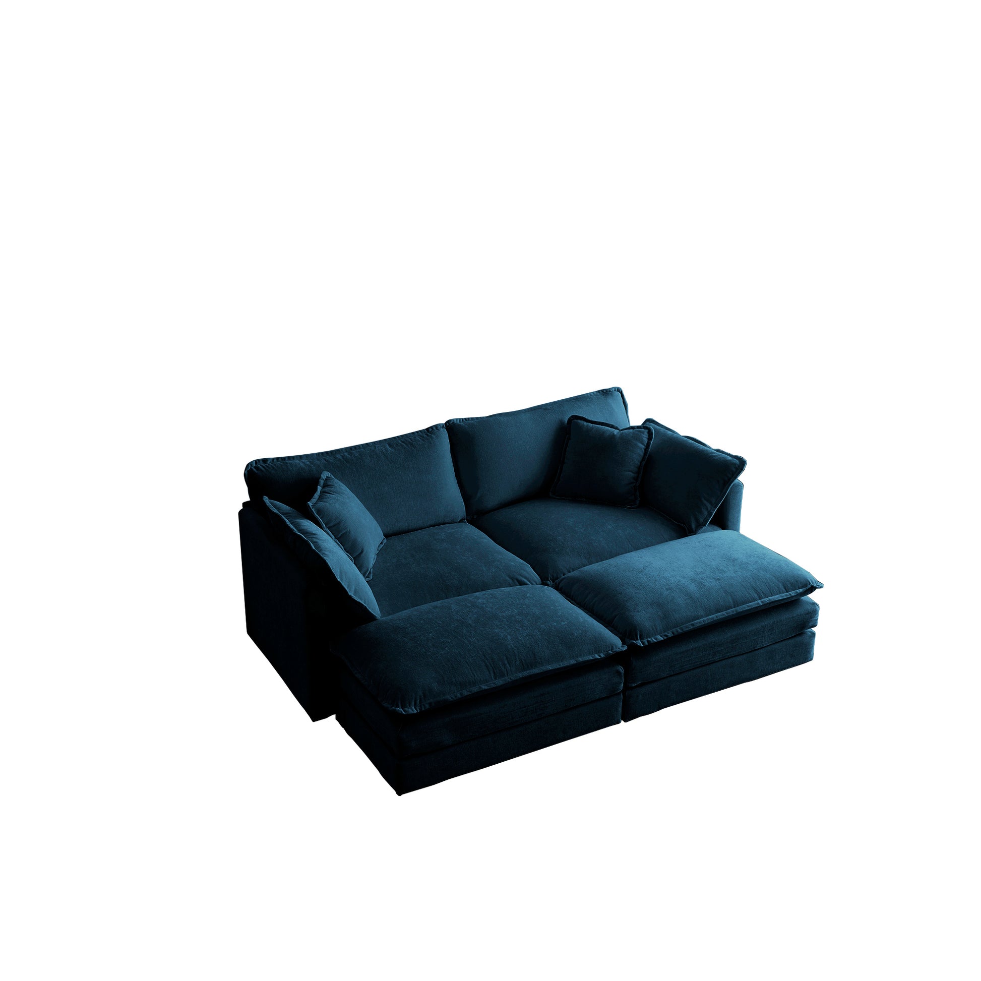 4 Piece Upholstered Sectional Sofa, 1 Piece Of 2 Seater Sofa And 2 Piece Of Ottomans2 Seater Loveseat Lounge With Ottomansblue Chenille Blue Chenille 2 Seat