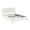 Liv Patented 2 Drawers Storage Bed Queen Size Ivory Boucle Upholstered Platform Bed, Curved Stitched Tufted Headboard, Wooden Slat Mattress Support, No Box Spring Needed Box Spring Not Required