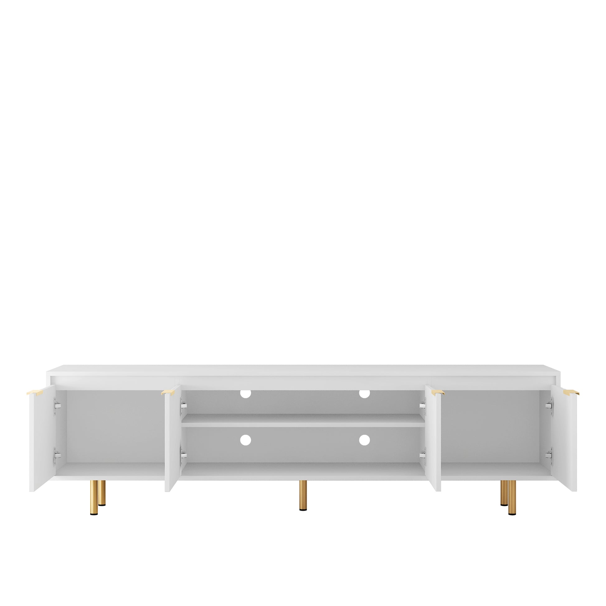 Mid Century Modern Led Tv Stand For 80 Inch Tv, Entertainment Center Wood Tv Stand, Fluted Trim Tv Stand With 4 Doors White 70 79 Inches Mdf