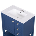 30Inch Transitional Style Bathroom Vanity Cabinet Combo With Ceramic Sink Blue Bathroom Solid Wood Mdf