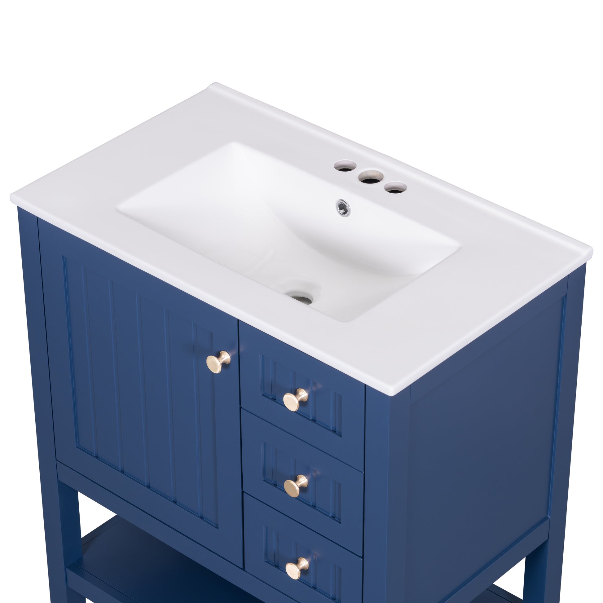 30Inch Transitional Style Bathroom Vanity Cabinet Combo With Ceramic Sink Blue Bathroom Solid Wood Mdf