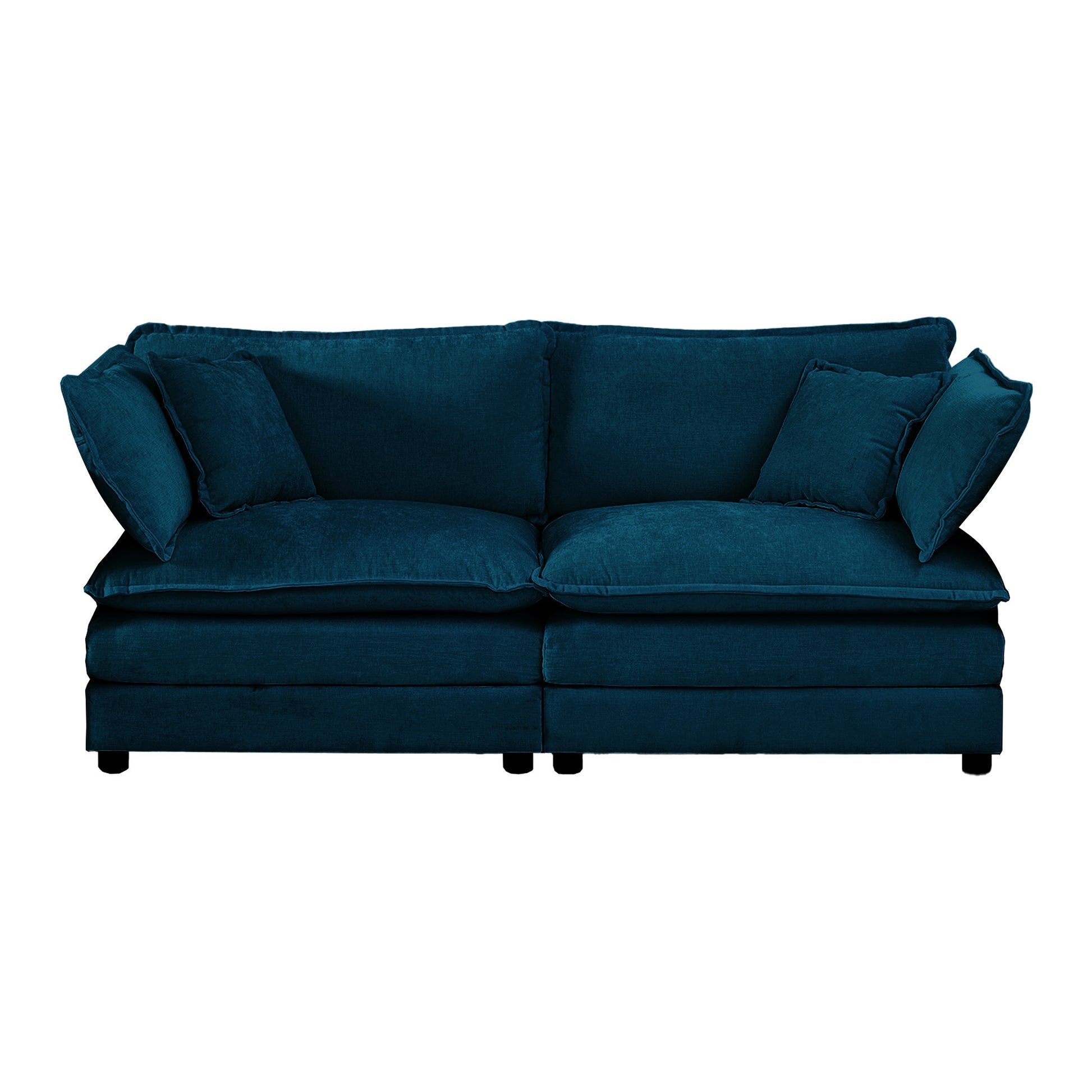 4 Piece Upholstered Sectional Sofa, 1 Piece Of 2 Seater Sofa And 2 Piece Of Ottomans2 Seater Loveseat Lounge With Ottomansblue Chenille Blue Chenille 2 Seat