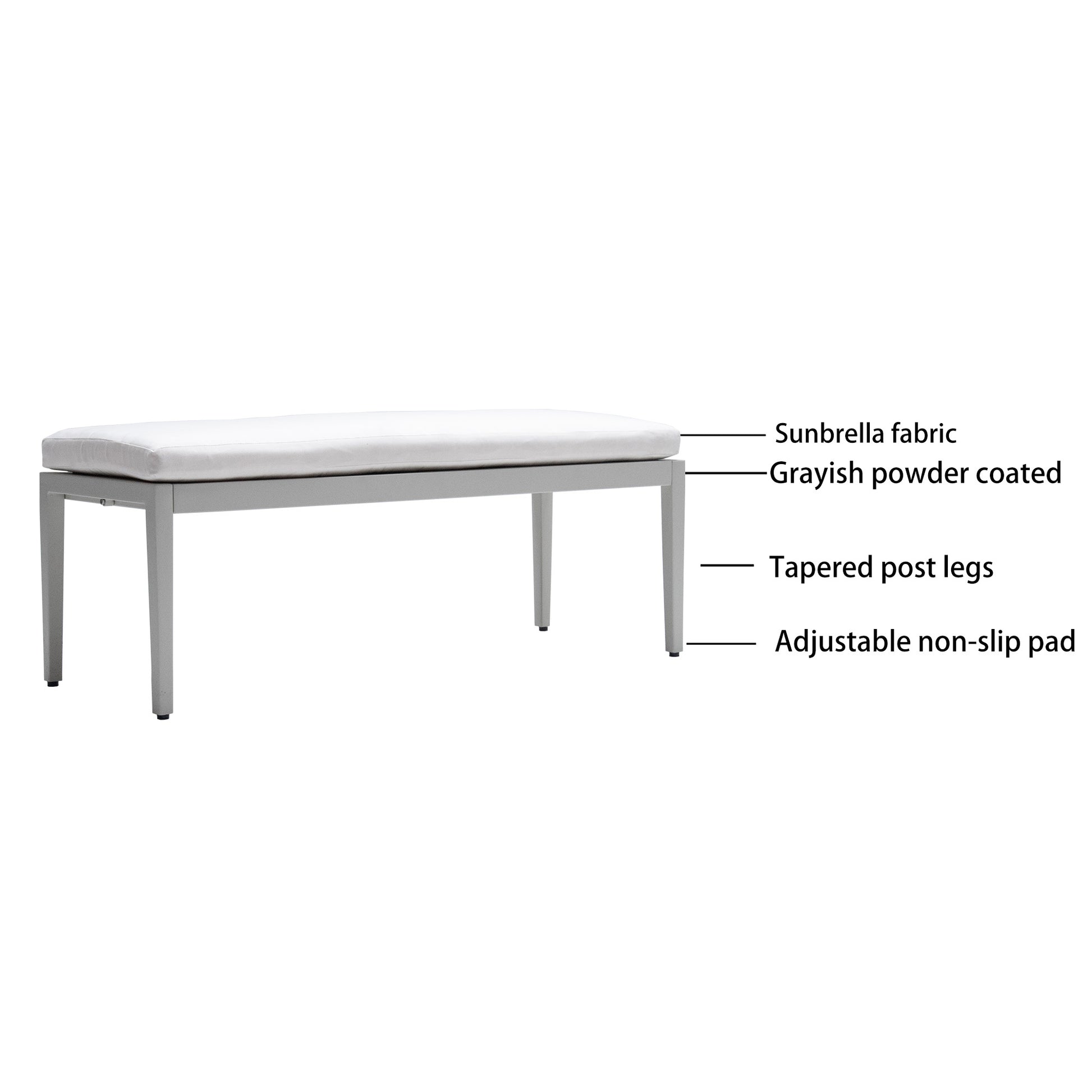 Outdoor Patio Aluminum Stationary Bench With Sunbrella Fabric Cushiongrayish Yes Dining Set Grayish Rust Resistant Frame Garden & Outdoor Fade Resistant Cushion Modern Multiple Chairs Seating Group Foam Aluminum