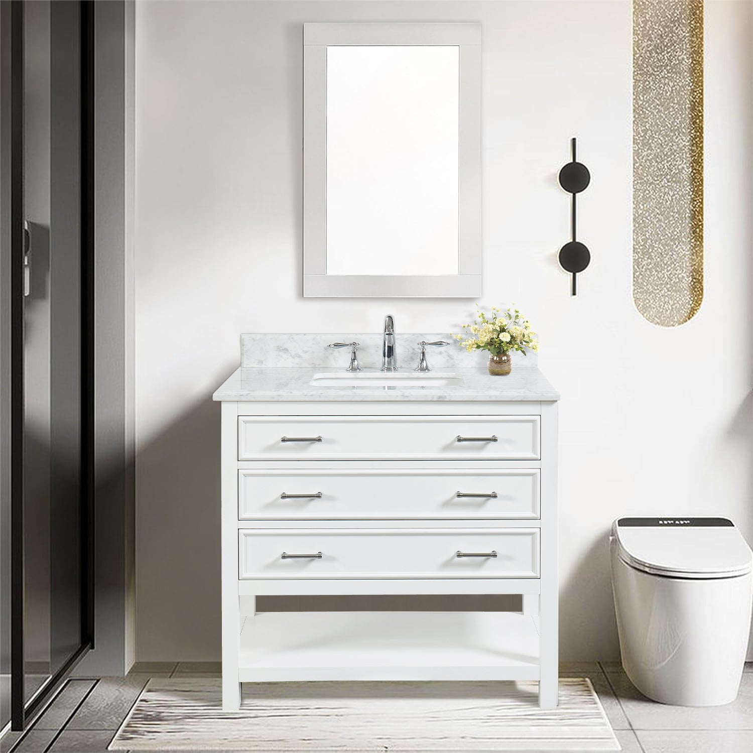 37'' Bathroom Vanity, Solid Wood Frame Bathroom -