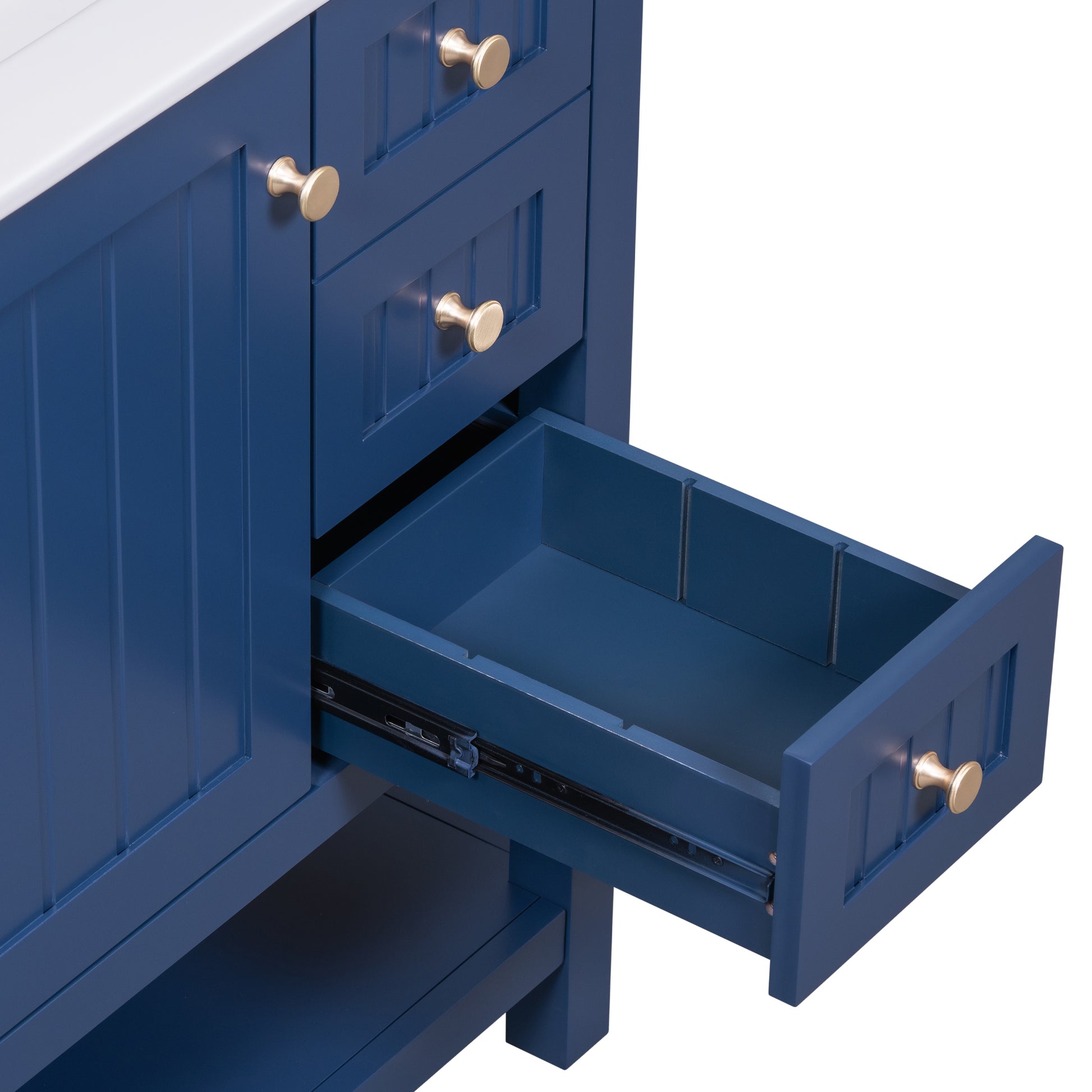 30Inch Transitional Style Bathroom Vanity Cabinet Combo With Ceramic Sink Blue Bathroom Solid Wood Mdf