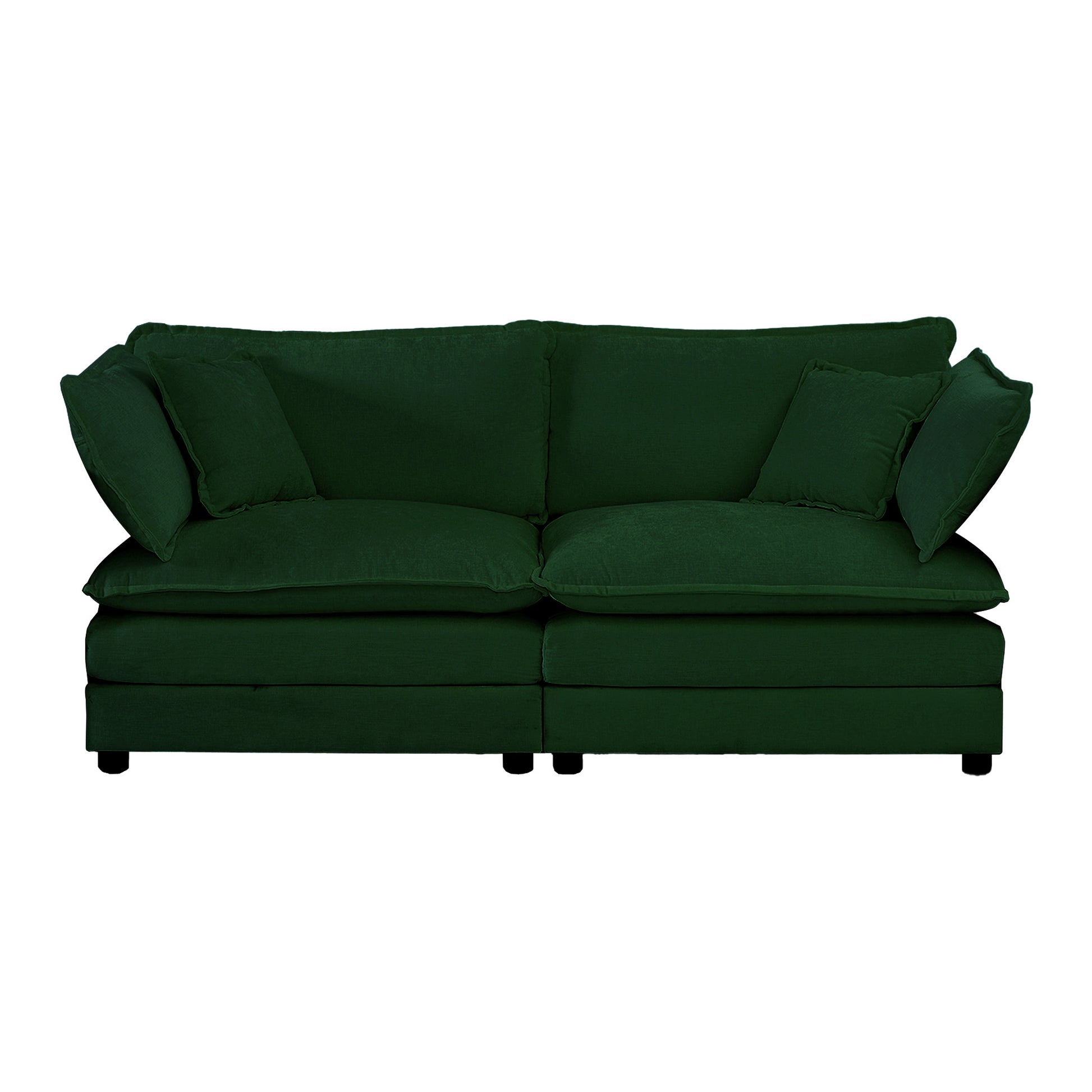 4 Piece Upholstered Sectional Sofa, 1 Piece Of 2 Seater Sofa And 2 Piece Of Ottomans2 Seater Loveseat Lounge With Ottomansgreen Chenille Green Chenille 2 Seat