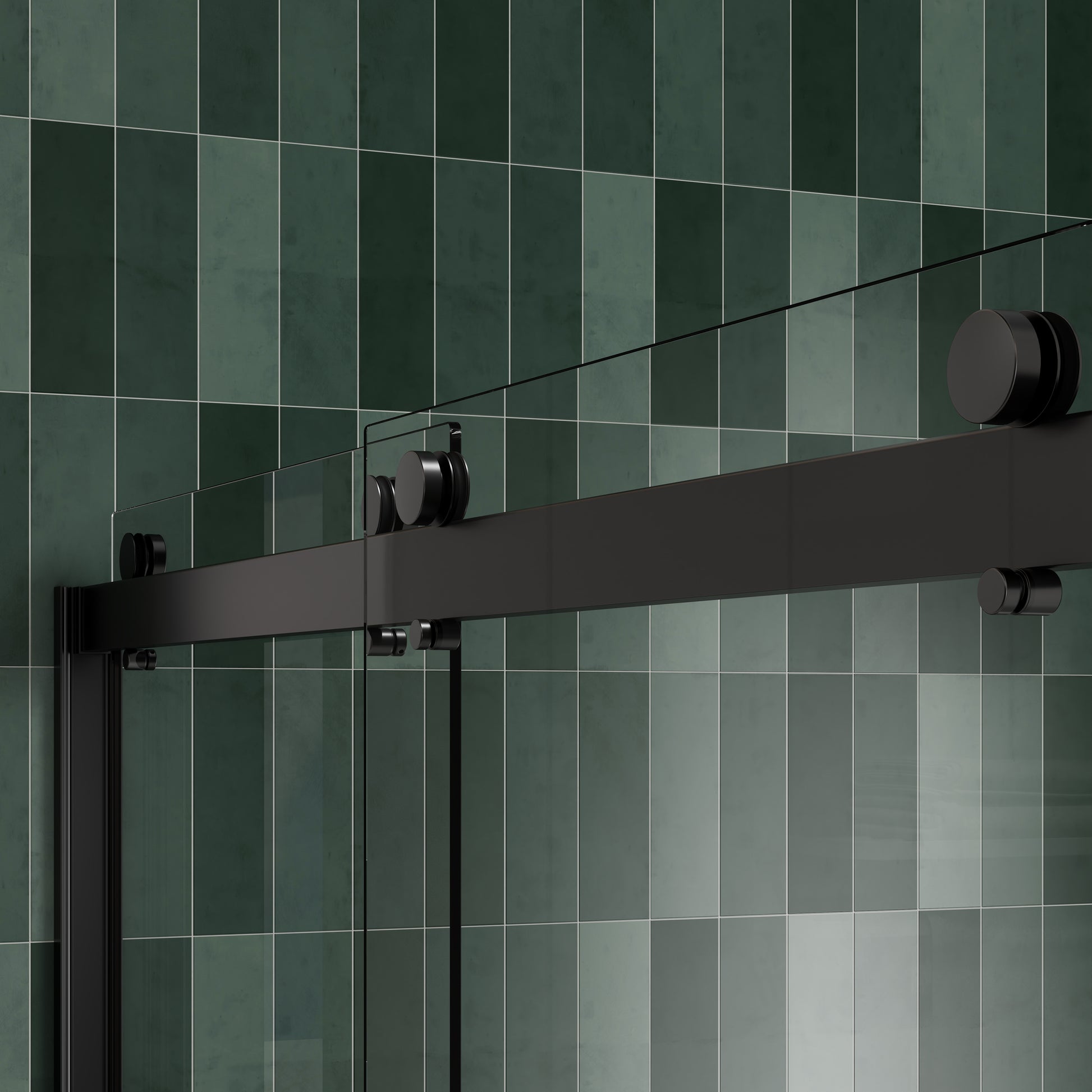 Bypass Shower Door, Sliding Door, With 5 16" Tempered Glass And Matted Black Finish 6074 Matte Black Stainless Steel