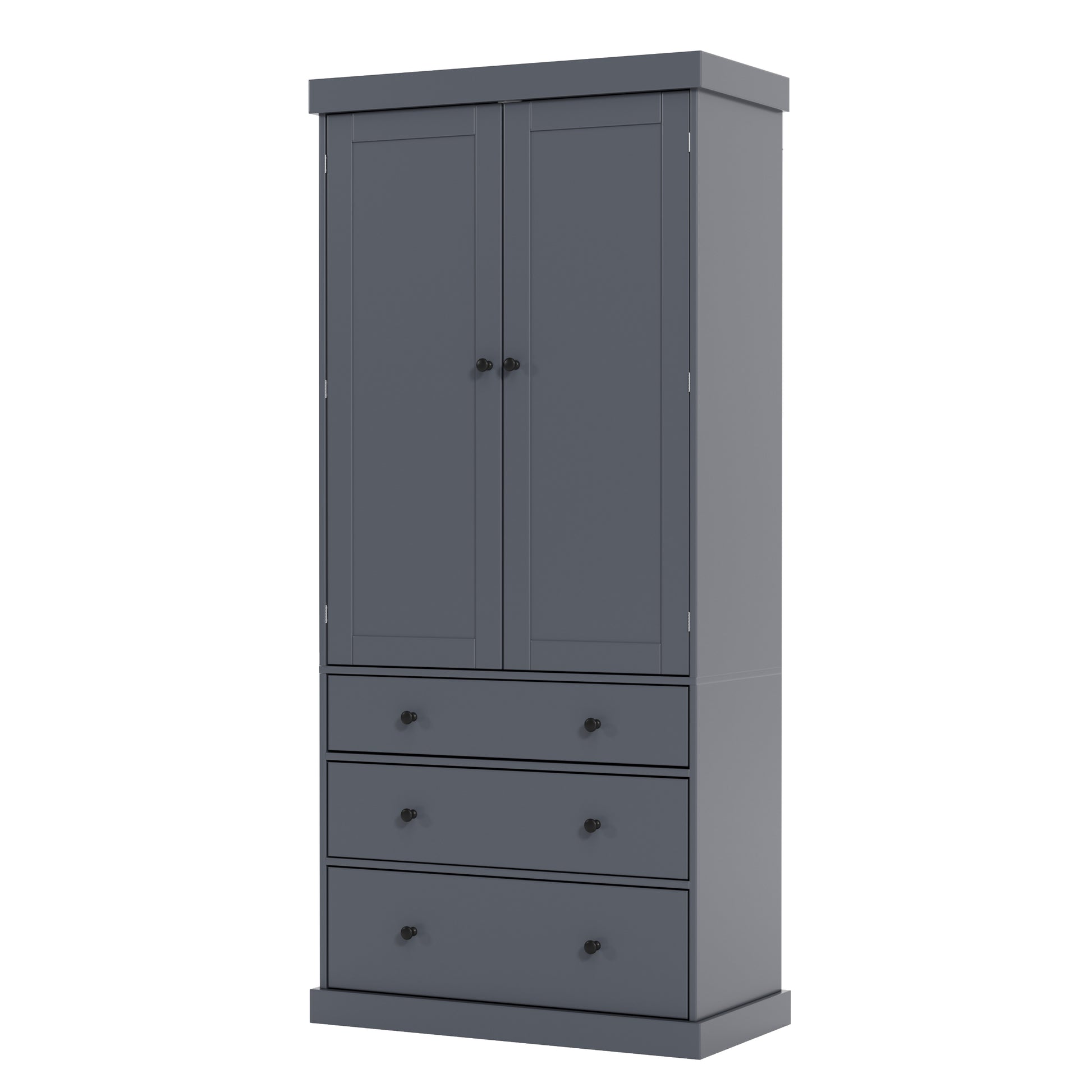 Assembly 77Inch Farmhouse Kitchen Pantry, Freestanding Tall Cupboard Storage Cabinet With 3 Adjustable Shelves, 8 Door Shelves, 3 Drawers For Kitchen, Dining Room, Gray Gray Kitchen Farmhouse