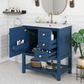 30Inch Transitional Style Bathroom Vanity Cabinet Combo With Ceramic Sink Blue Bathroom Solid Wood Mdf