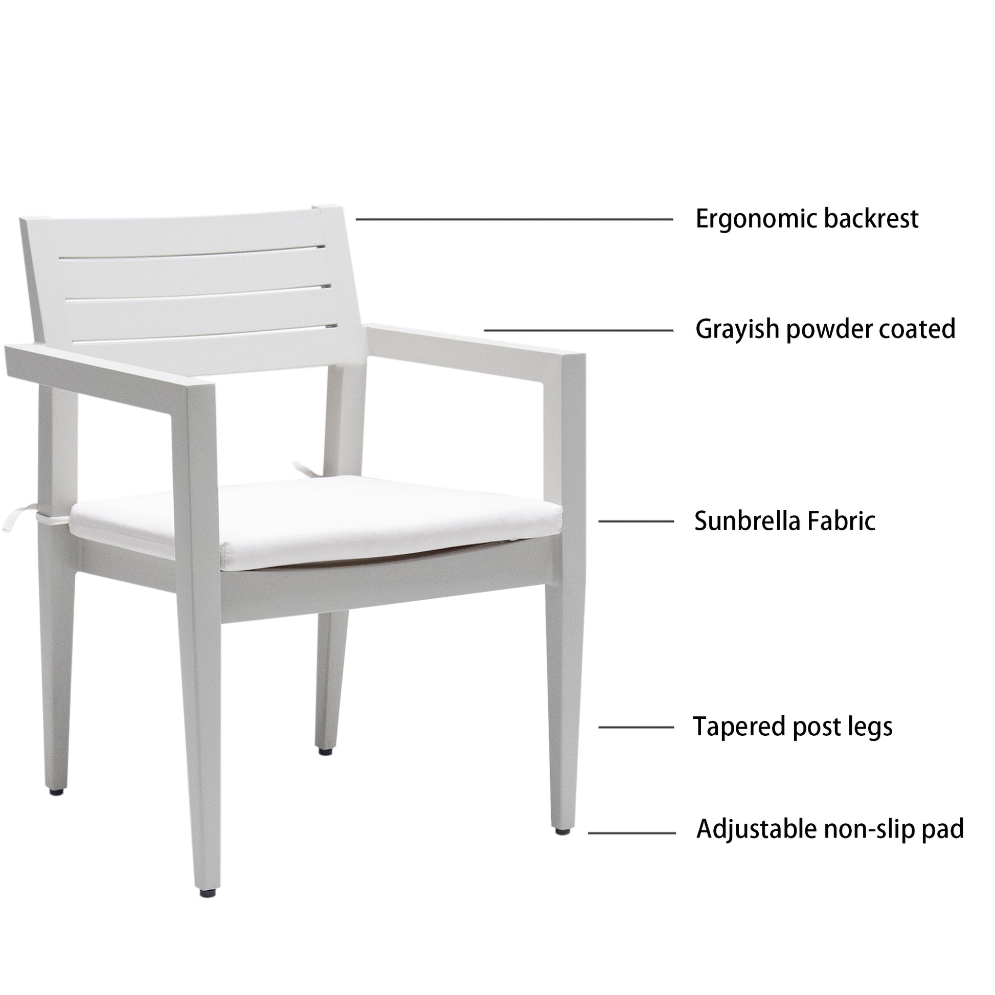 Outdoor Patio Aluminum Stationary Dining Chairs 4Pcs With Outdoor Grade Sunbrella Fabric Cushions, Tapered Feet,Grayish Yes Dining Set Grayish Rust Resistant Frame Garden & Outdoor Fade Resistant Cushion Modern Multiple Chairs Seating Group Foam Aluminum