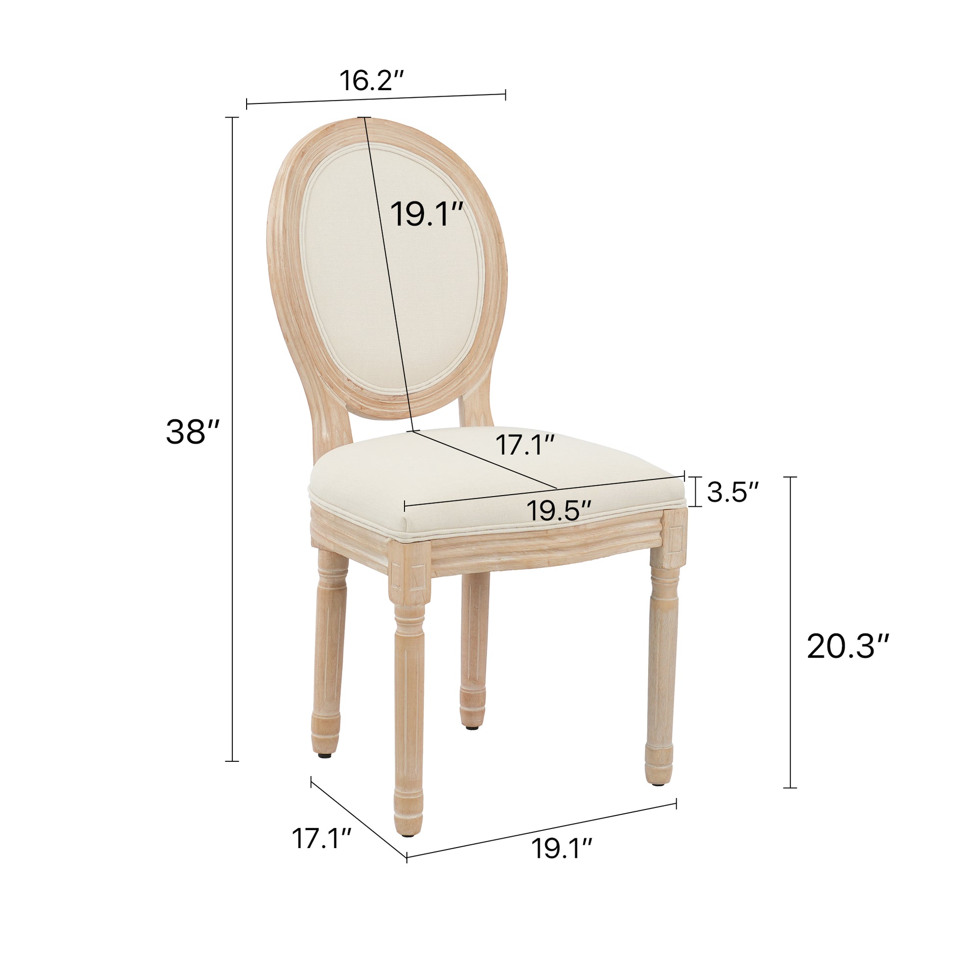 Hengming Upholstered Fabrice French Dining Chair With Rubber Legs,Set Of 2 Beige Fabric