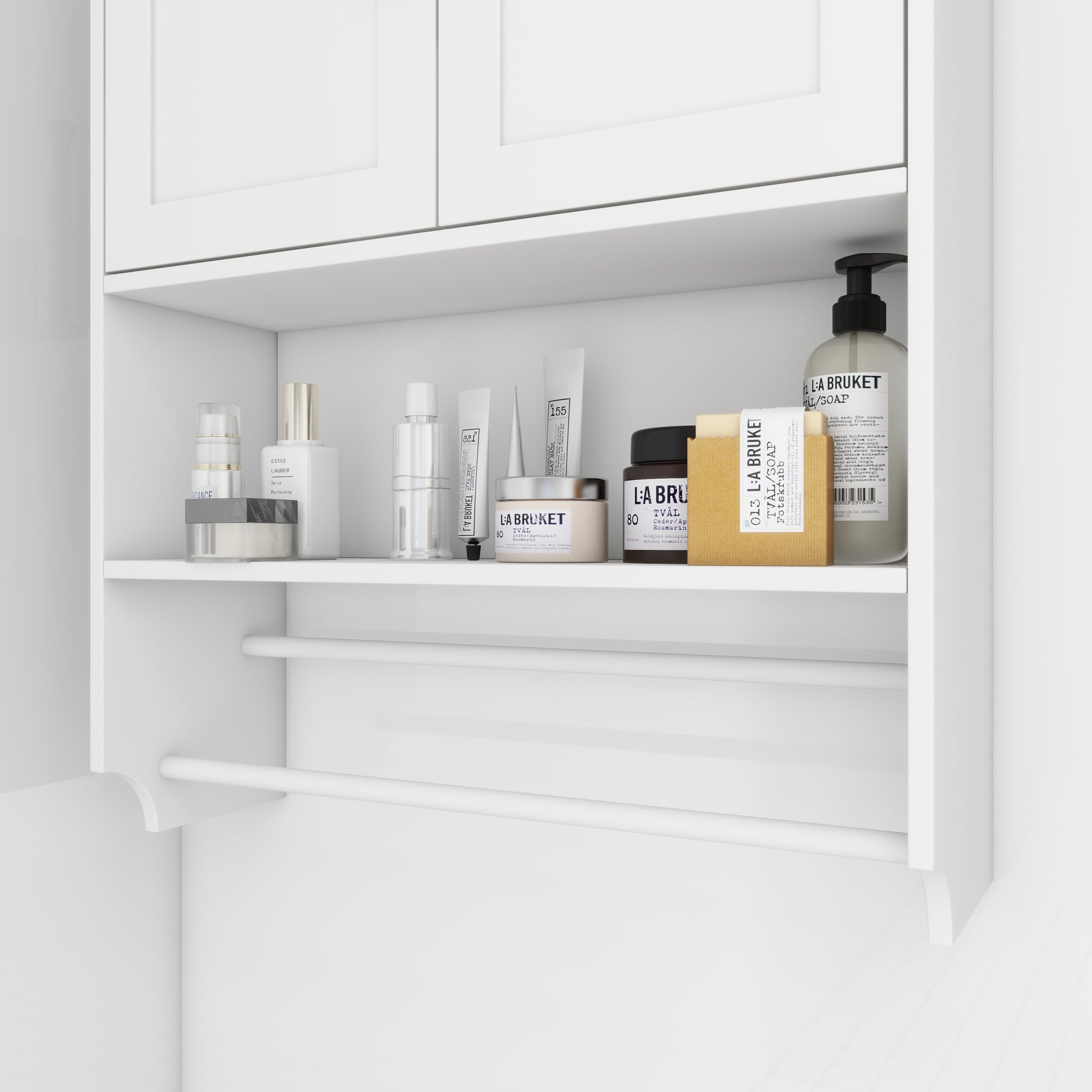 Bathroom Wall Cabinet With Doors,Adjustable Shelf,Towel Bar And Paper Holder, Over The Toilet Storage Cabinet, Medicine Cabinet For Bathroom White White Wood Metal