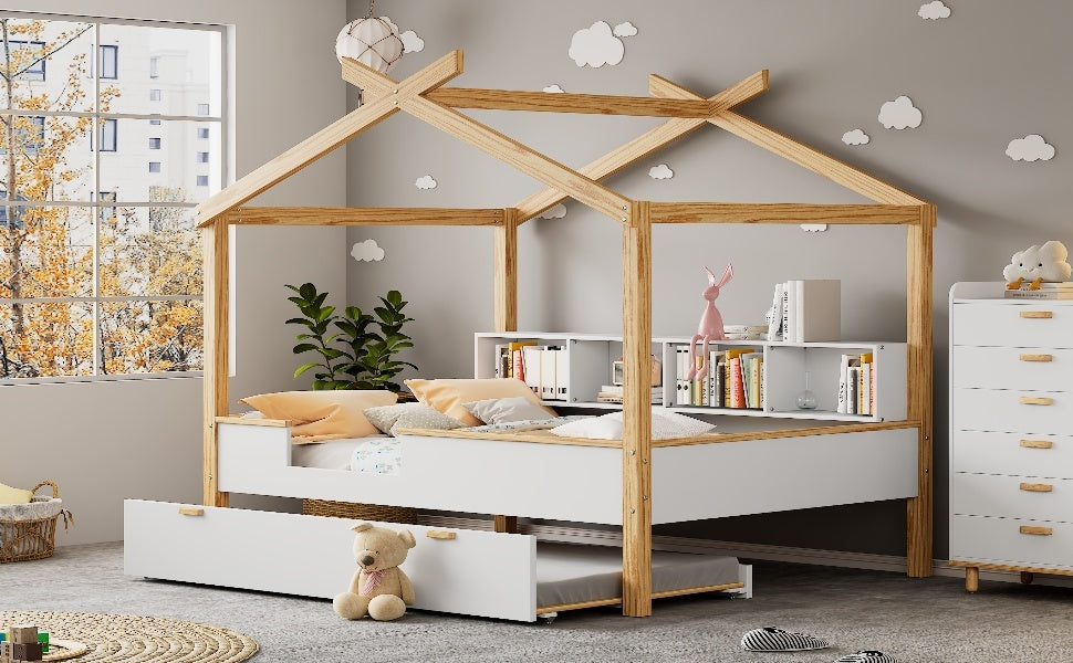 White Full Size Wooden House Bed with Original Wood full-white-wood